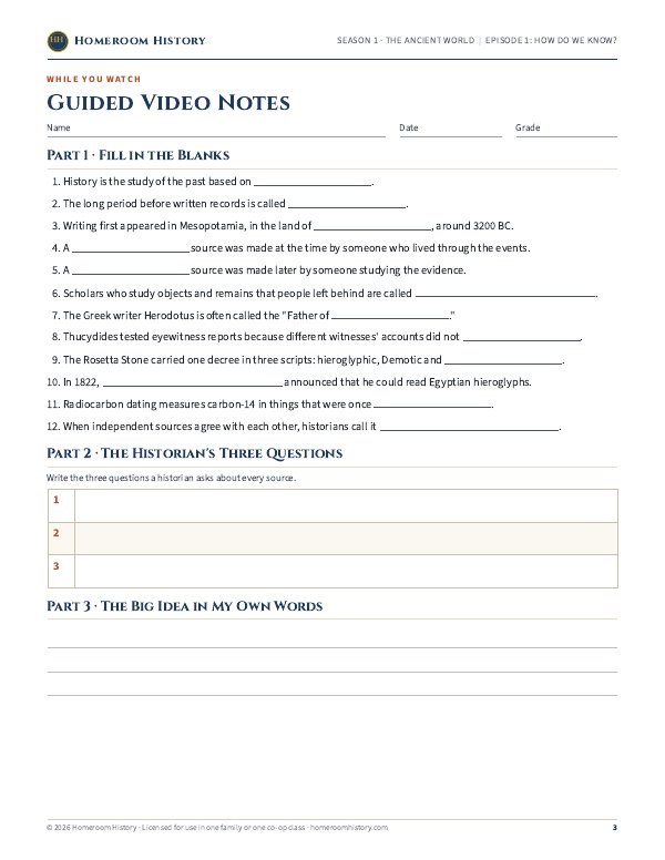 Guided Video Notes page